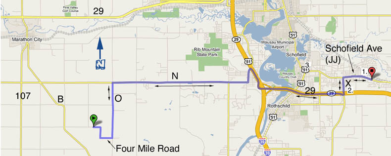Map of ceremony and reception addresses.